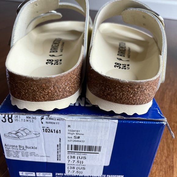 Women's 'Arizona Big Buckle' Birkenstock, White/Cream/Cork, Size 7 (NWT) - Picture 10 of 11